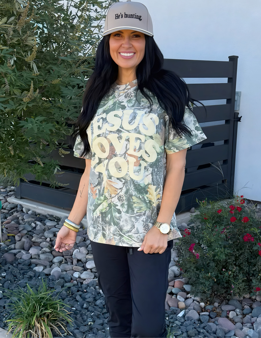 Jesus Loves You Tee- Heavyweight Camo