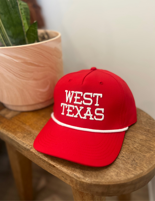 CA Hat Red w/White Rope - White West Texas