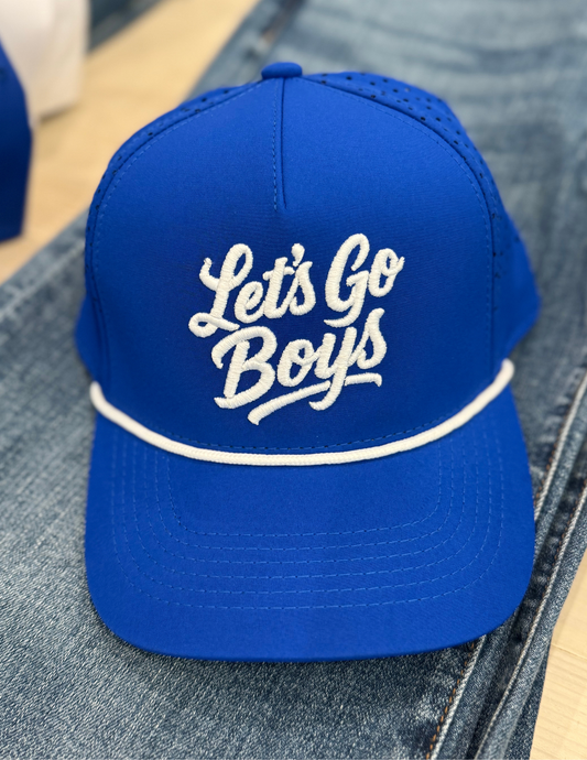 Let's Go Boys-Blue Hat With White Embroidery - Tres Chic Boutique