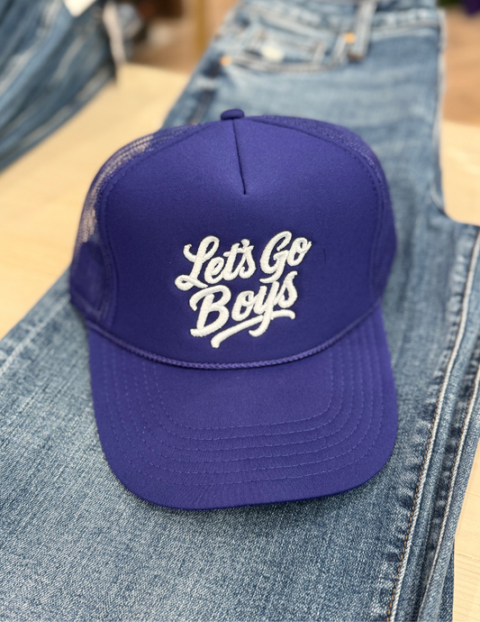 Let's Go Boys- Purple Trucker Hat - Tres Chic Boutique