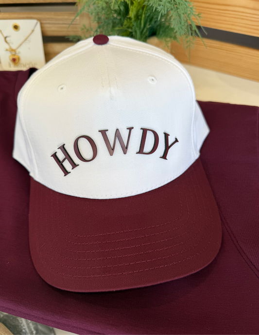 OTTO Hat White/Maroon w/ Leather HOWDY
