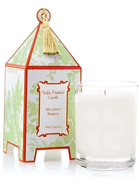 Malaysian Bamboo Classic Toile Pagoda Box Candle