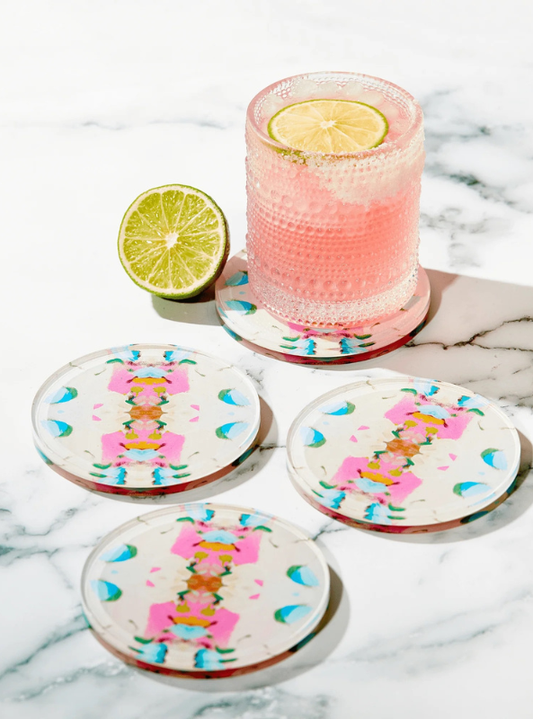 Monets Garden Pink Coaster- Set Of 4