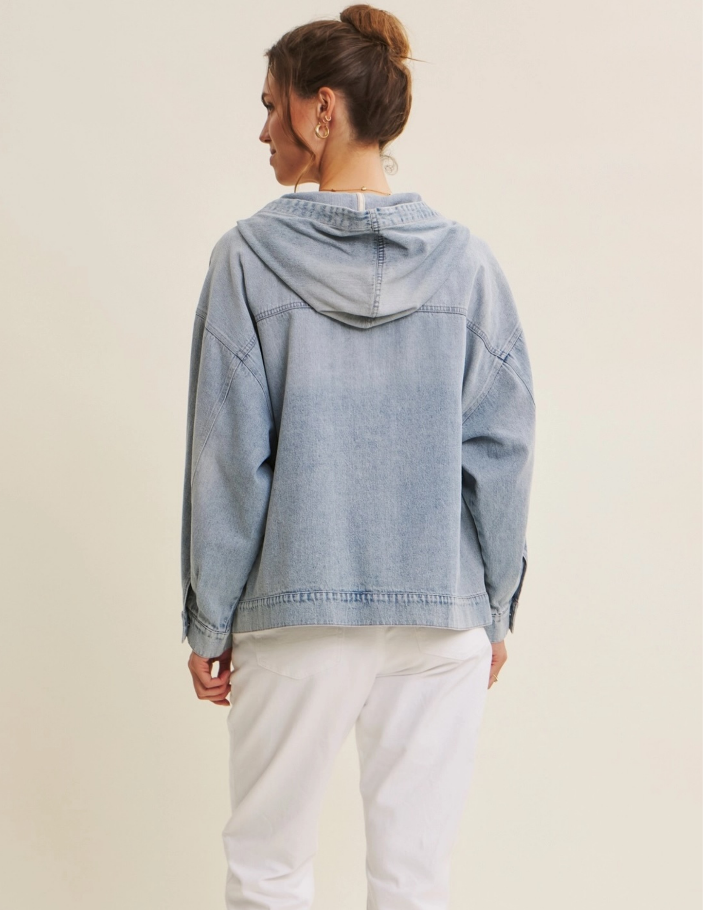 Mineral-Washed Denim Hooded Pullover