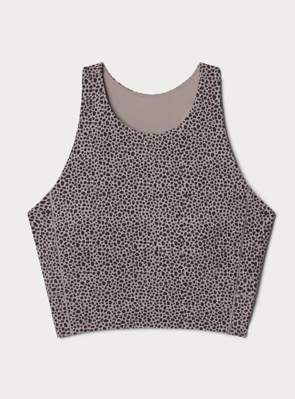 Rhone Apparel- Revive Printed Longline Bra- Taupe Mist Dot