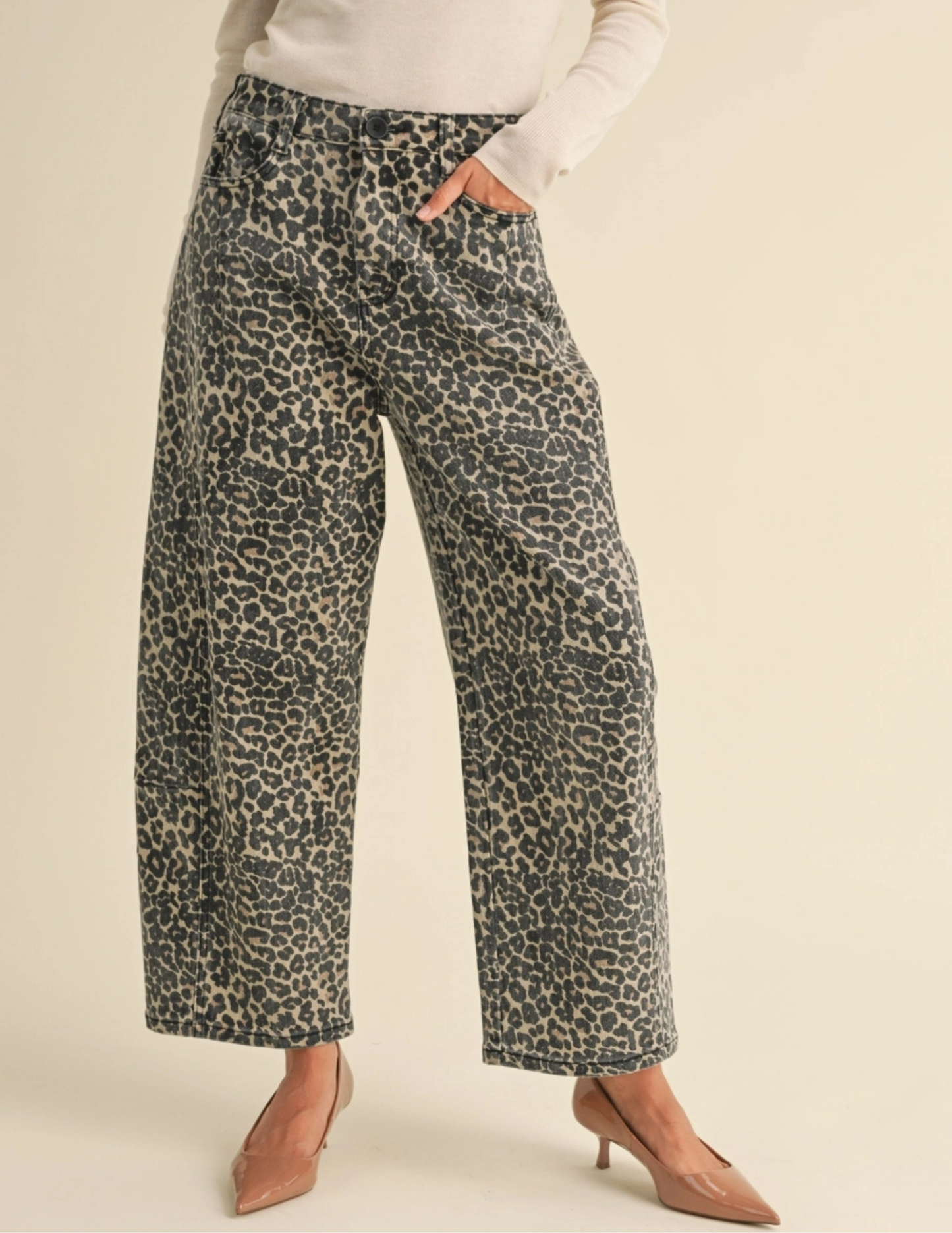 Leopard Print Barrel Jeans