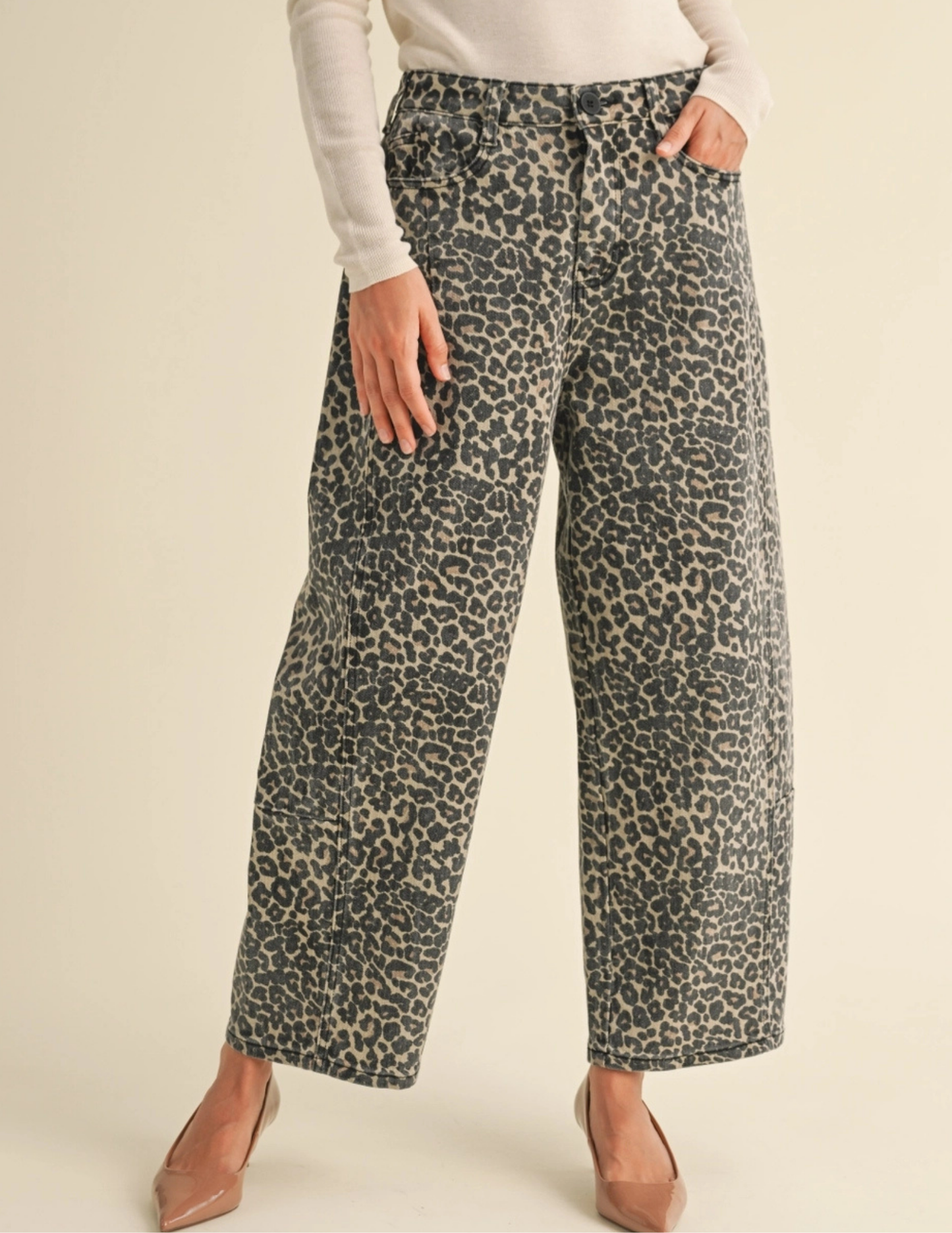 Leopard Print Barrel Jeans