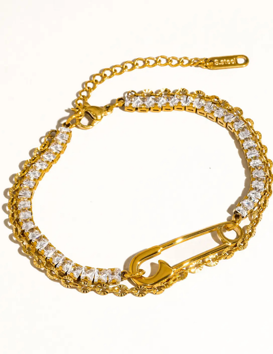 Acier 18K Gold Non-Tarnish Glam Rhinestone Clip Bracelet - Tres Chic Boutique
