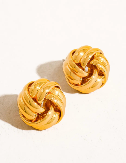Alix 18K Gold Basket Weaved Classic Studs - Tres Chic Boutique