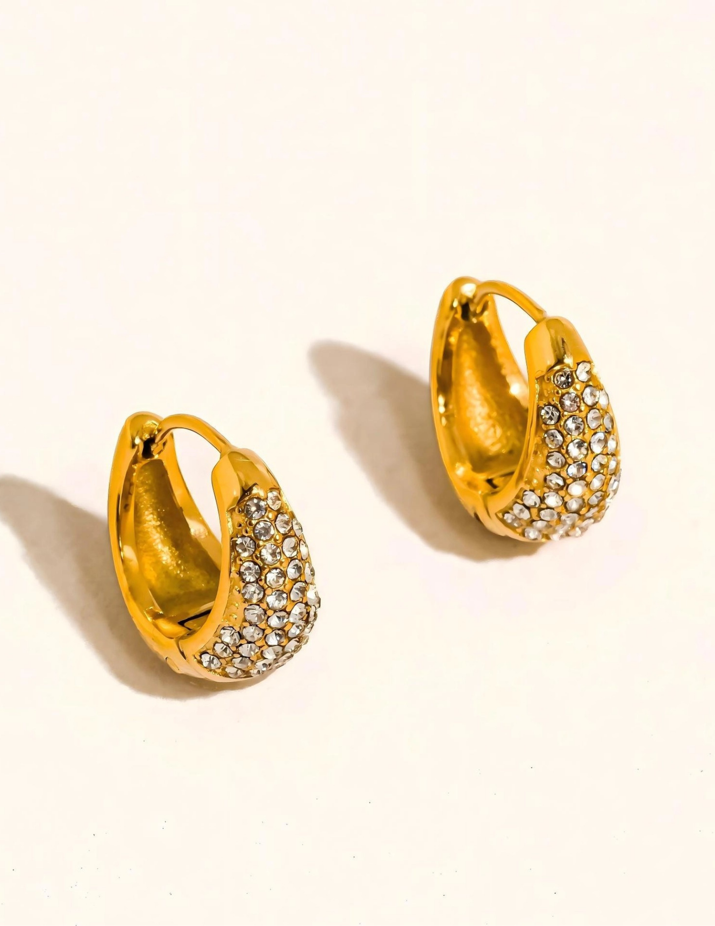 Aurven 18K Gold Non-Tarnish Crystal Teardrop Hoop Earrings