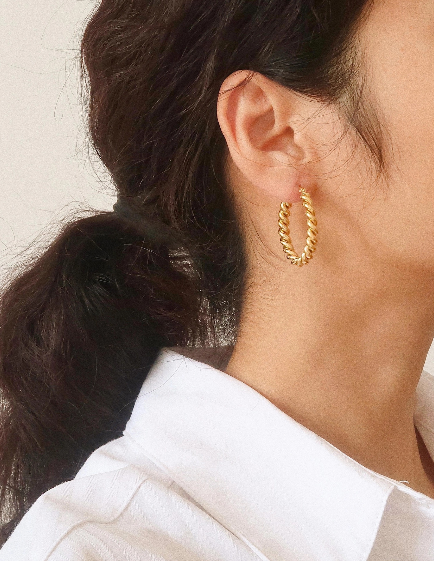 Brook Gold Non-Tarnish Braided Hoop Earring