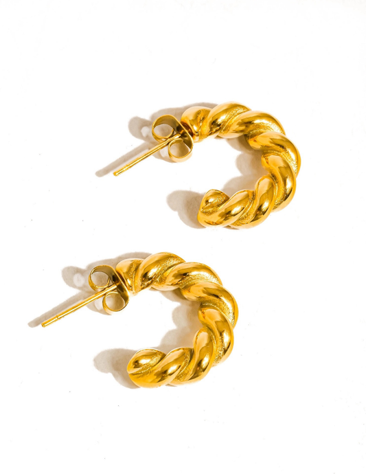 Brume 18K Gold Non-Tarnish Braided C Hoop Earring