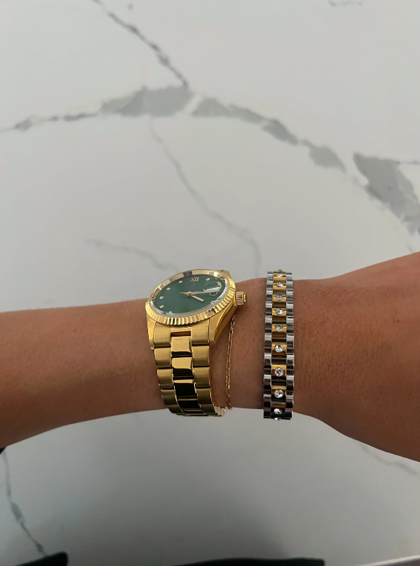 Diamond Two Tone Watch Band Bracelet