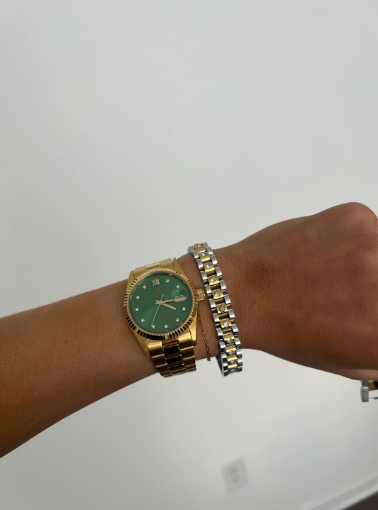 Diamond Two Tone Watch Band Bracelet