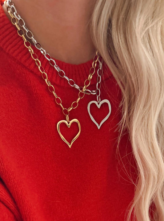 Large Open Heart Necklace - Gold