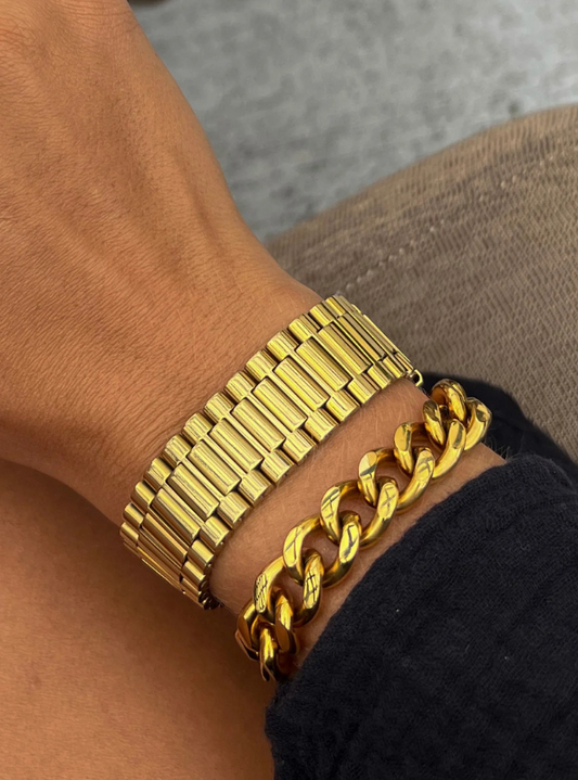 Thick Gold Watch Band Bracelet - Tres Chic Boutique