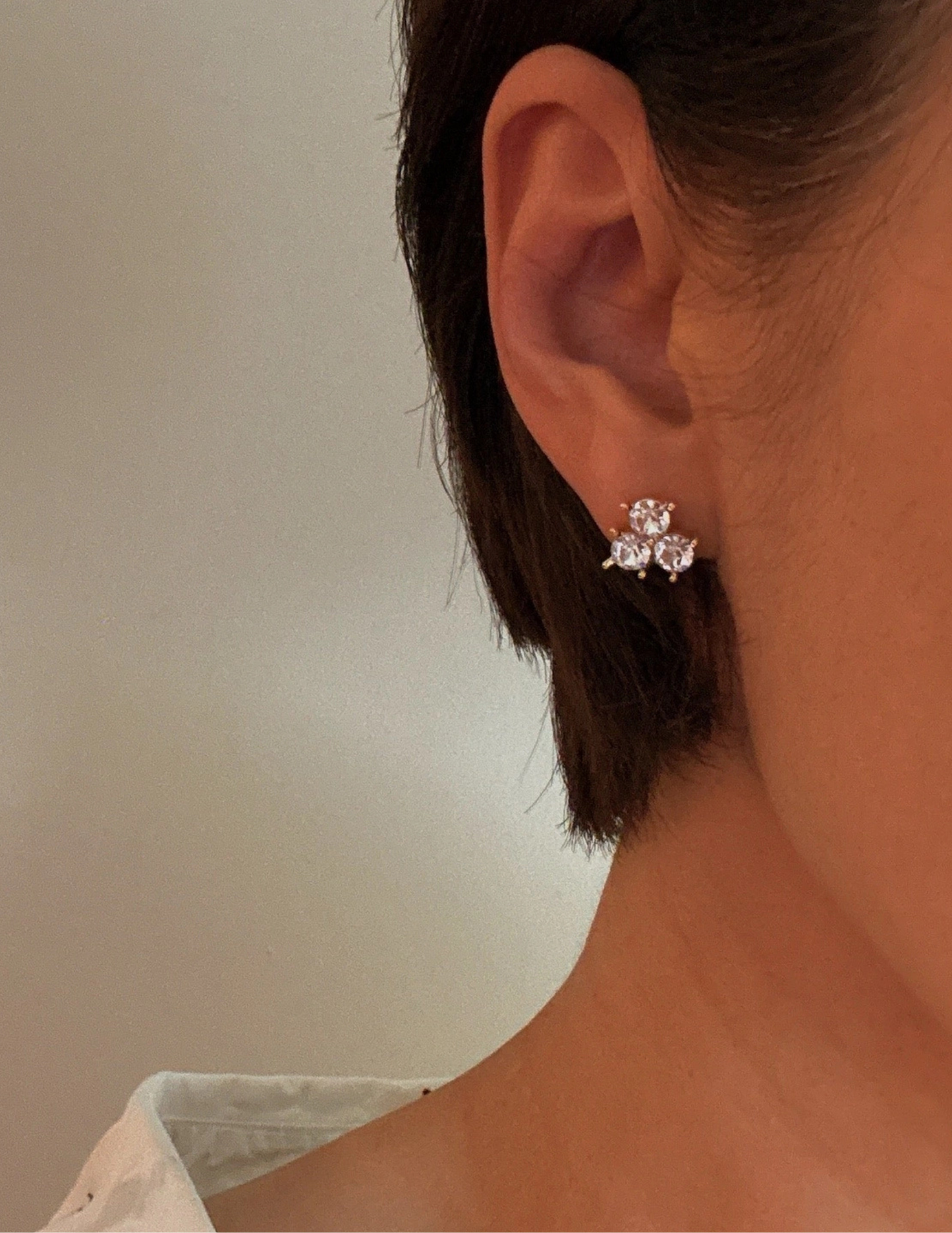 Faceted Trio Crystals Stud Earrings