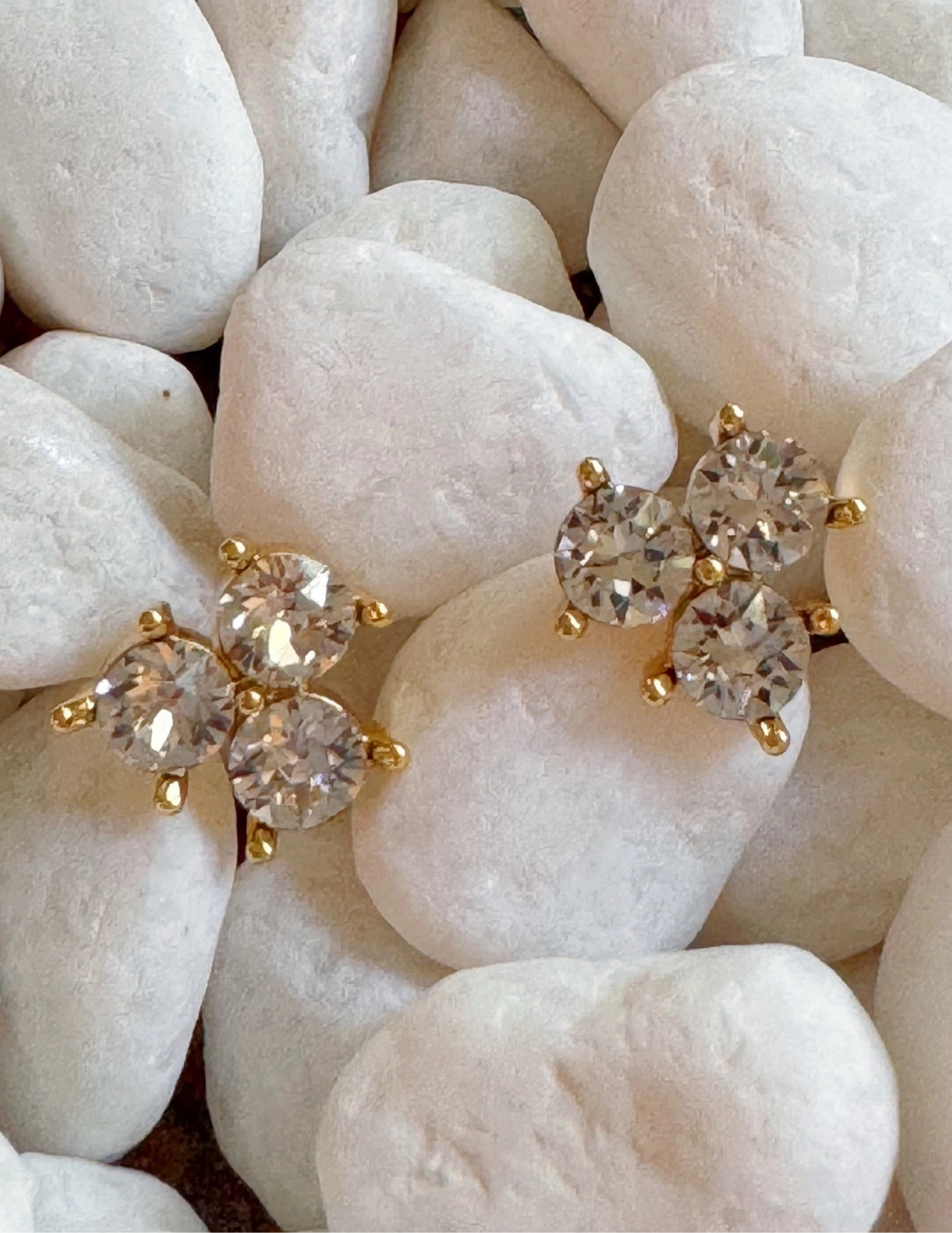 Faceted Trio Crystals Stud Earrings