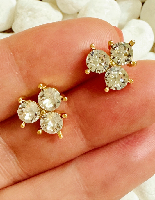 Faceted Trio Crystals Stud Earrings