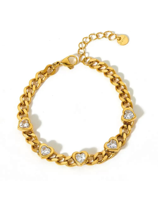 Heart Link Valentine Cz Bracelet - Waterproof