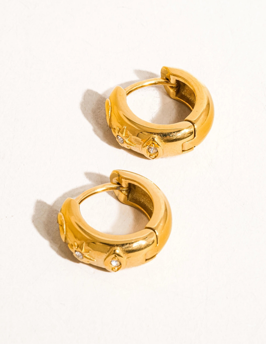 Orazio 18K Gold Non-Tarnish Cz Star Hoop Earring