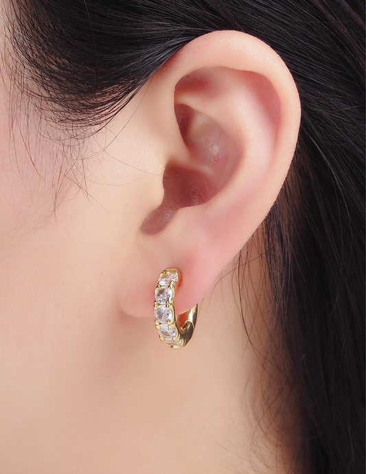 14K Gold Filled Clear Cz Rounded 17mm Huggie Earrings
