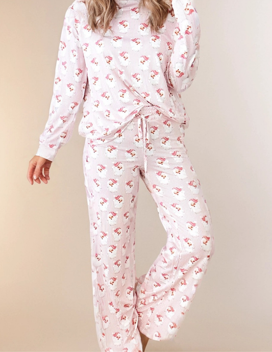 Santa Claus Striped Print Loose Fit Two Piece Lounge Set