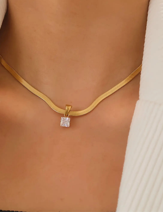 Blanc 18K Gold Non-Tarnish Cz Snake Chain Necklace - Tres Chic Boutique