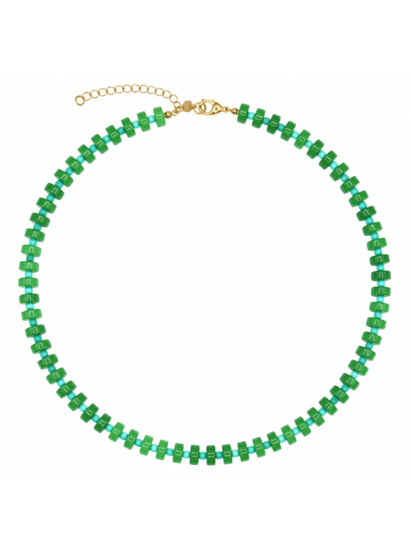Chunky Candy Chip Green & Blue Necklace