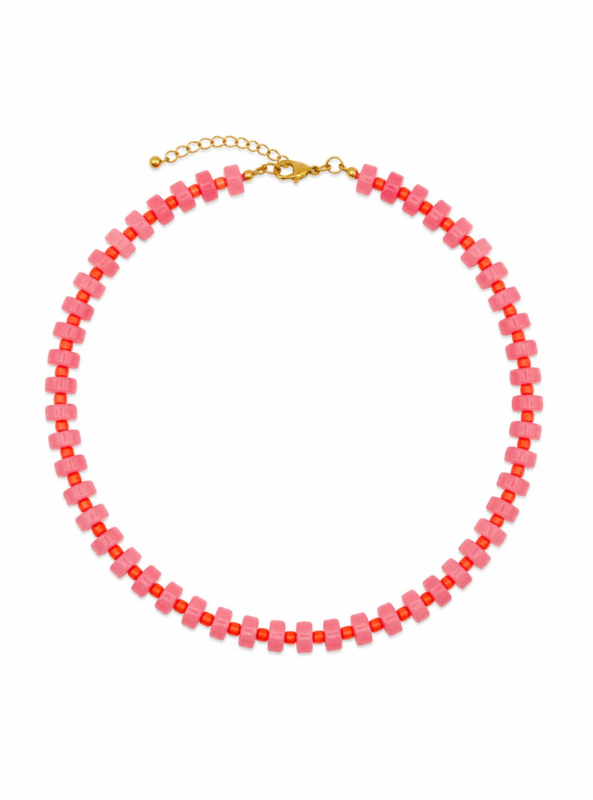 Chunky Candy Chip Pink & Orange Necklace