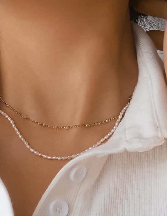 Camryn 18K Gold Non-Tarnish Layered Pearl Chain Necklace - Tres Chic Boutique