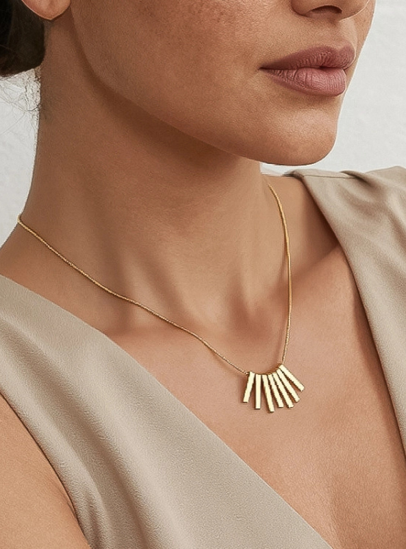 Lorraine 18K Gold Non-Tarnish Minimalist Bar Necklace