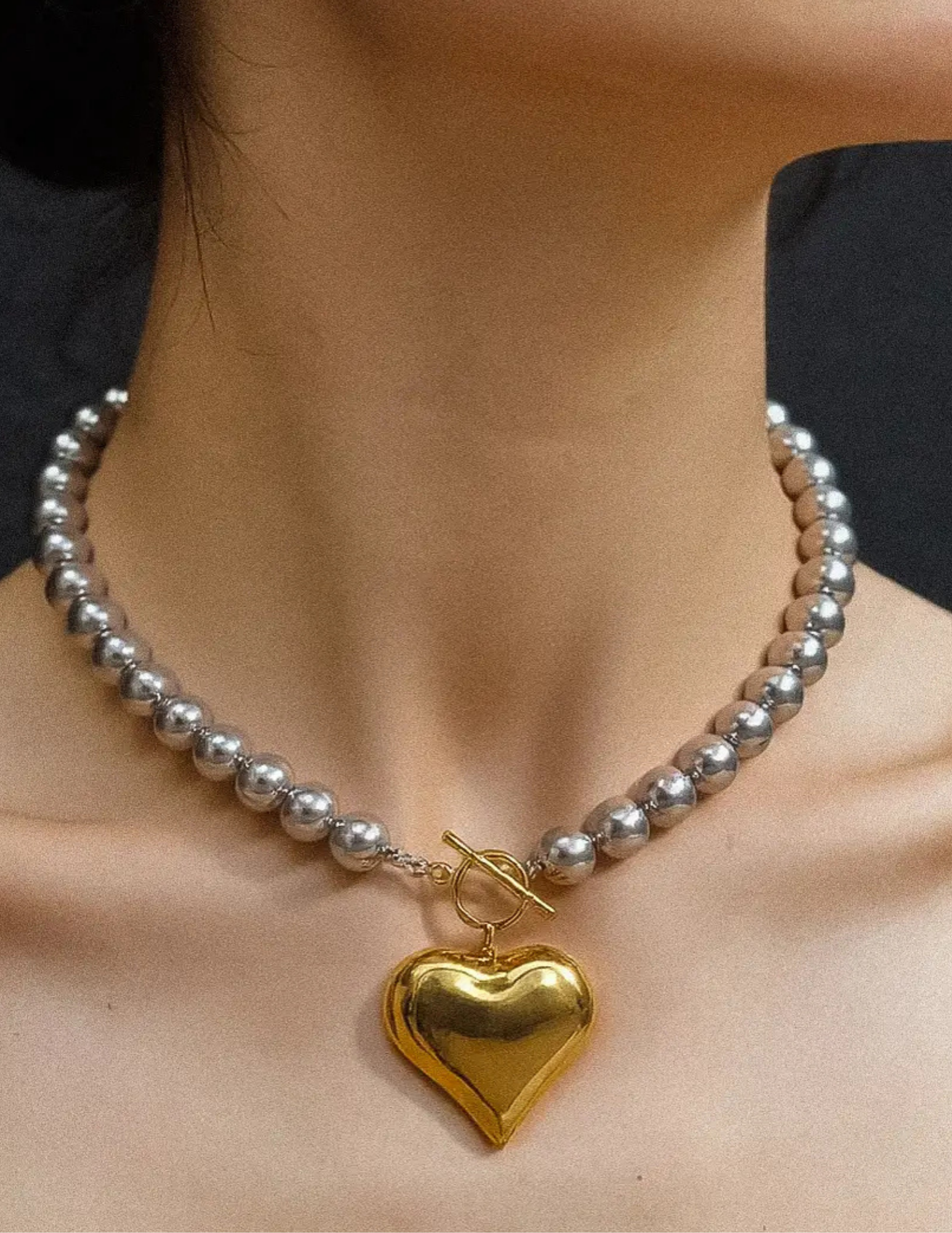 Raissa 18K Gold Non-Tarnish Two Tone Heart Necklace - Tres Chic Boutique