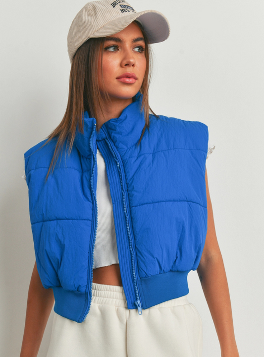 Blue Crop Puffer Vest - Tres Chic Boutique