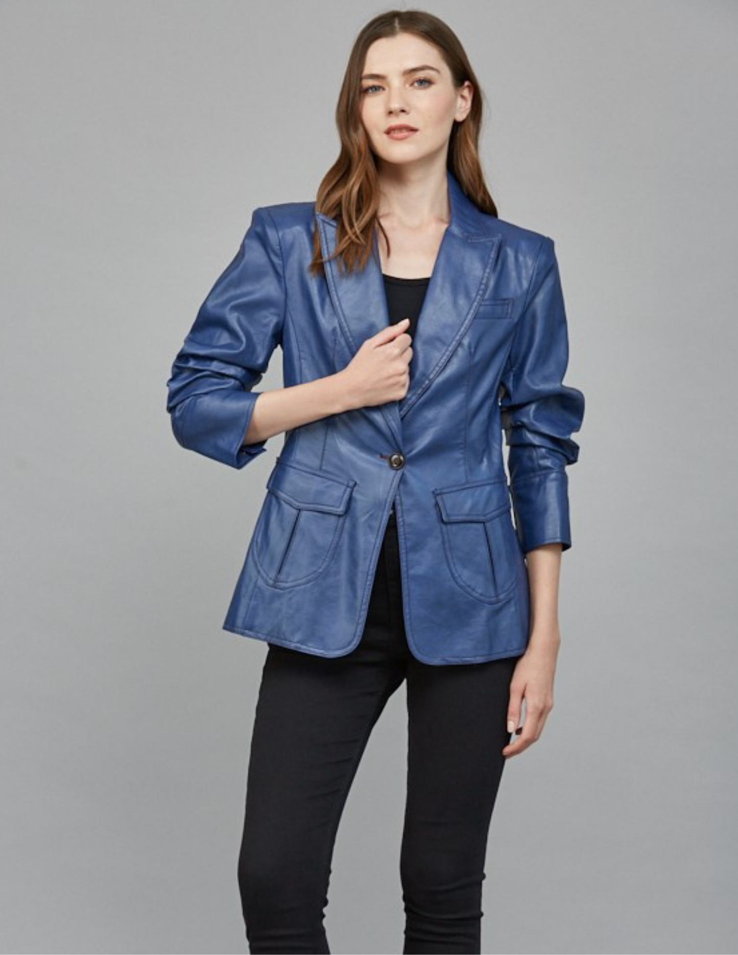 Faux Leather Jacket- Deep Blue