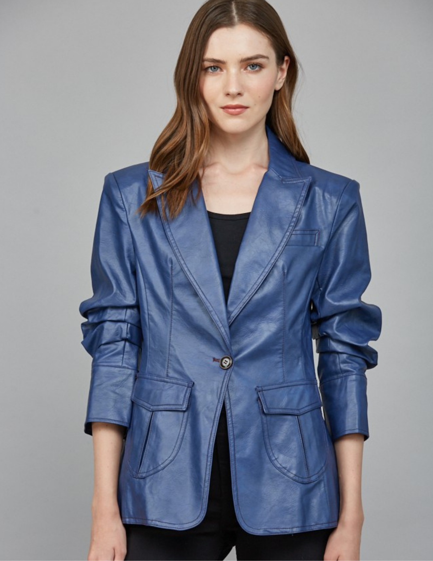 Faux Leather Jacket- Deep Blue