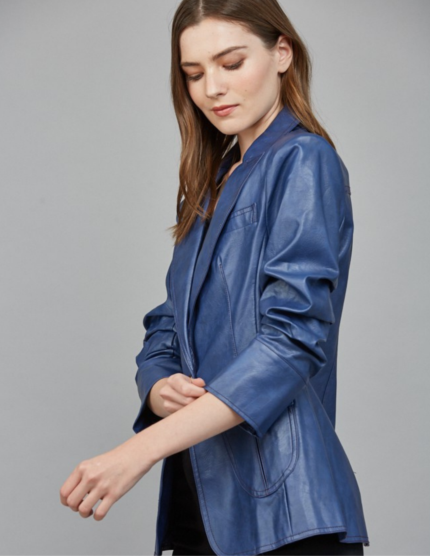 Faux Leather Jacket- Deep Blue