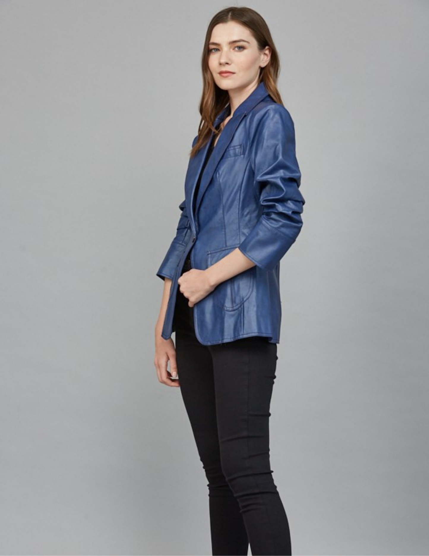 Faux Leather Jacket- Deep Blue
