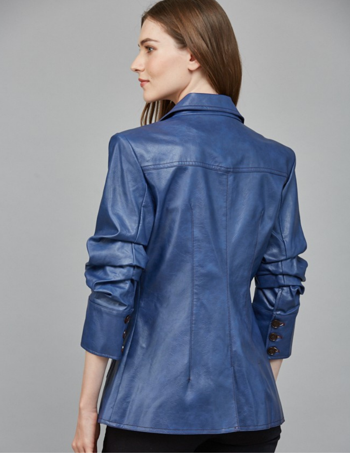 Faux Leather Jacket- Deep Blue