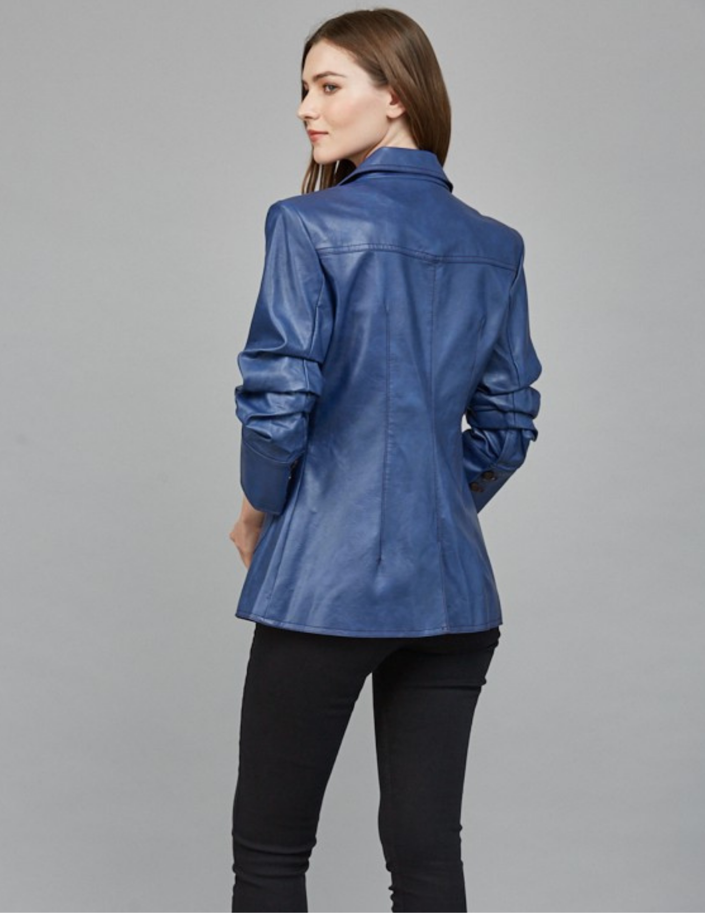 Faux Leather Jacket- Deep Blue