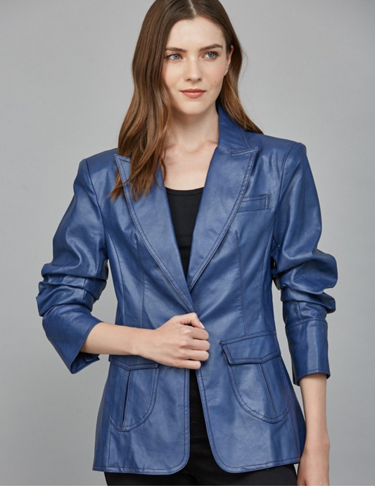 Faux Leather Jacket- Deep Blue