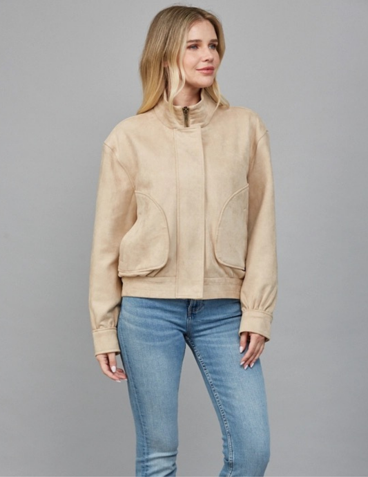 Faux Suede Jacket- Beige