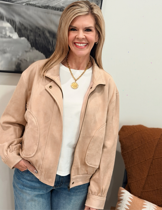 Faux Suede Jacket- Beige