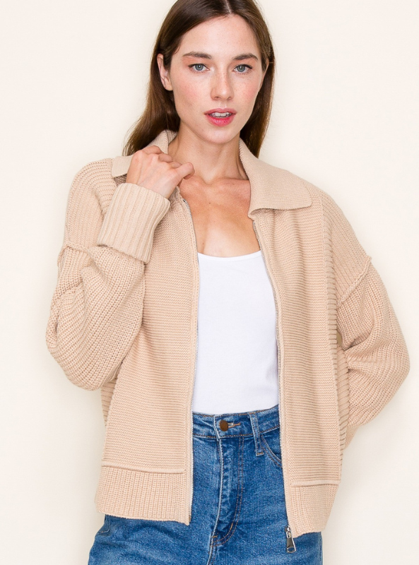 Oatmeal Collared Cardigan Jacket - Tres Chic Boutique