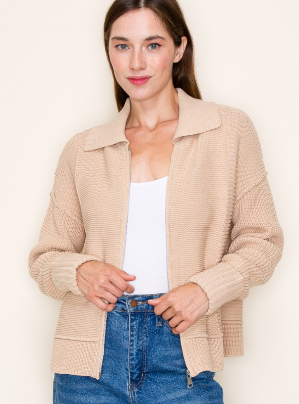 Oatmeal Collared Cardigan Jacket - Tres Chic Boutique