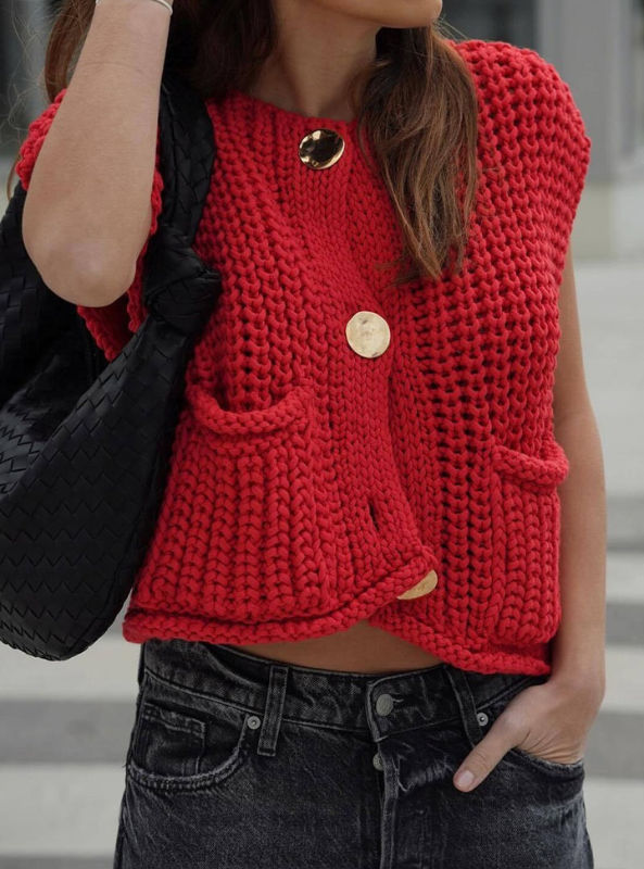 Red Knitted Vest - Tres Chic Boutique