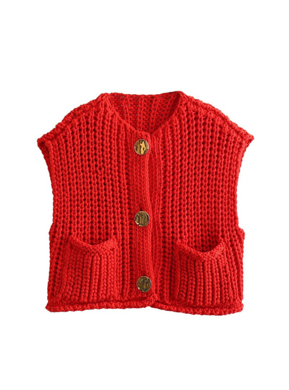 Red Knitted Vest - Tres Chic Boutique