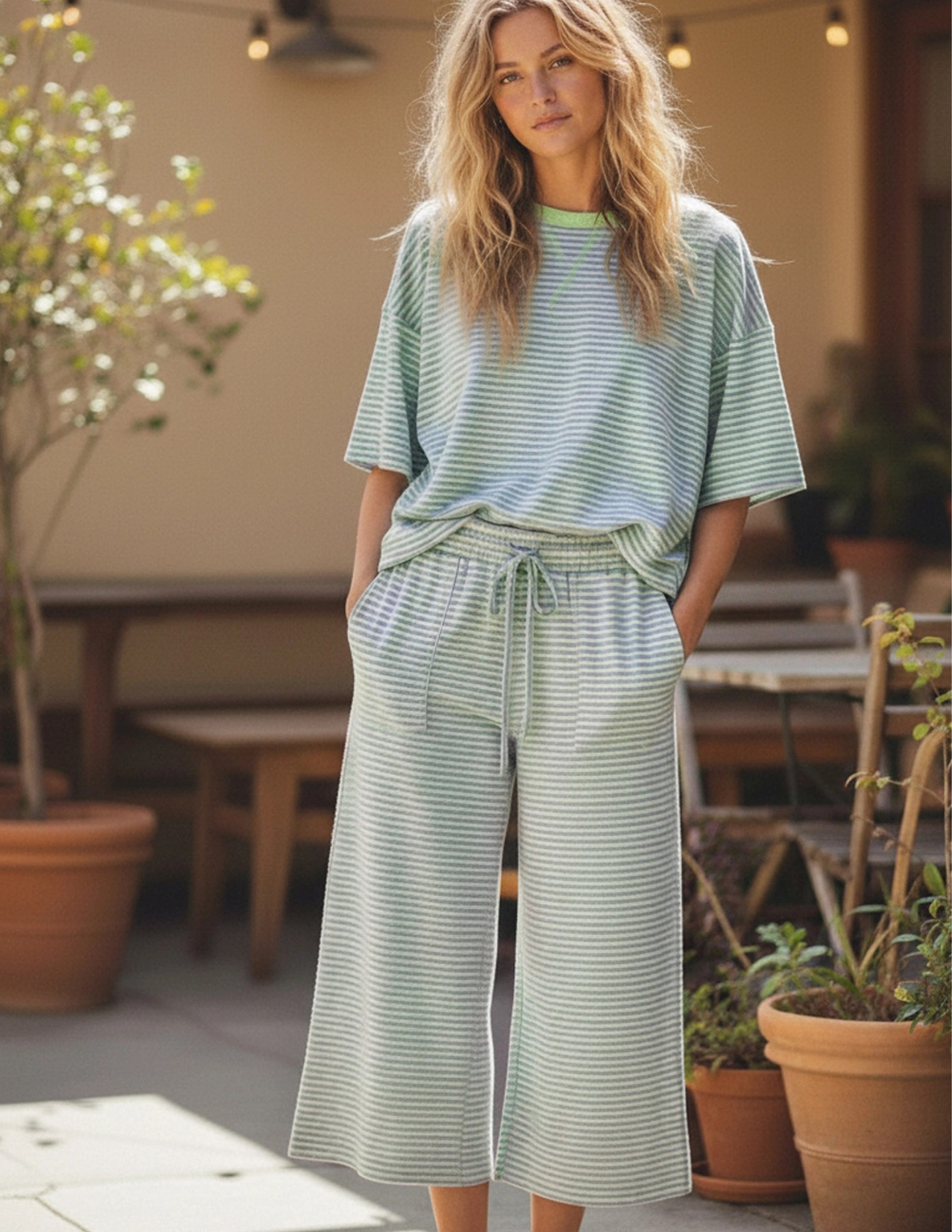 Striped Knit Set- Mint & Lilac