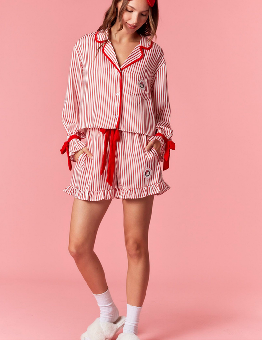 Stripe Pj Set W/ Velvet Trim