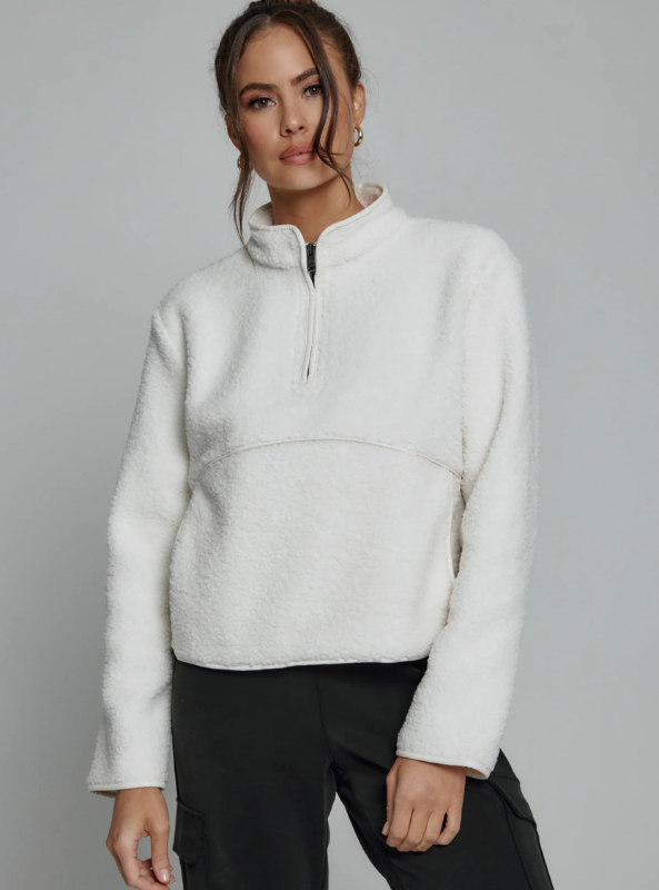 7Diamonds- Cozy Quarter-Zip Pullover- Ivory